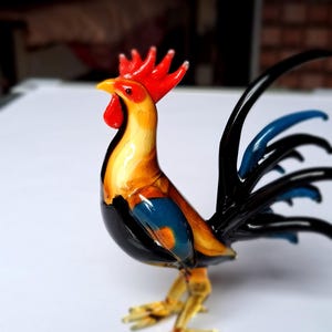 Murano glass Rooster Handmade Glass Rooster Sculpture blownig Glass rooster Figurine Desktop Rooster