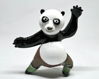 Handmade Glass Kungfu Panda Home Decor Dancing Panda Desktop Panda Blowing Glass Panda Figurine Panda Sculpture po Panda Glass Item
