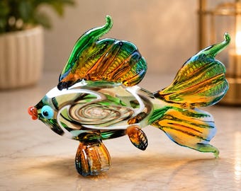 Hand Blown Murano Glass Fish: Rambo Color Art Glass Decor
