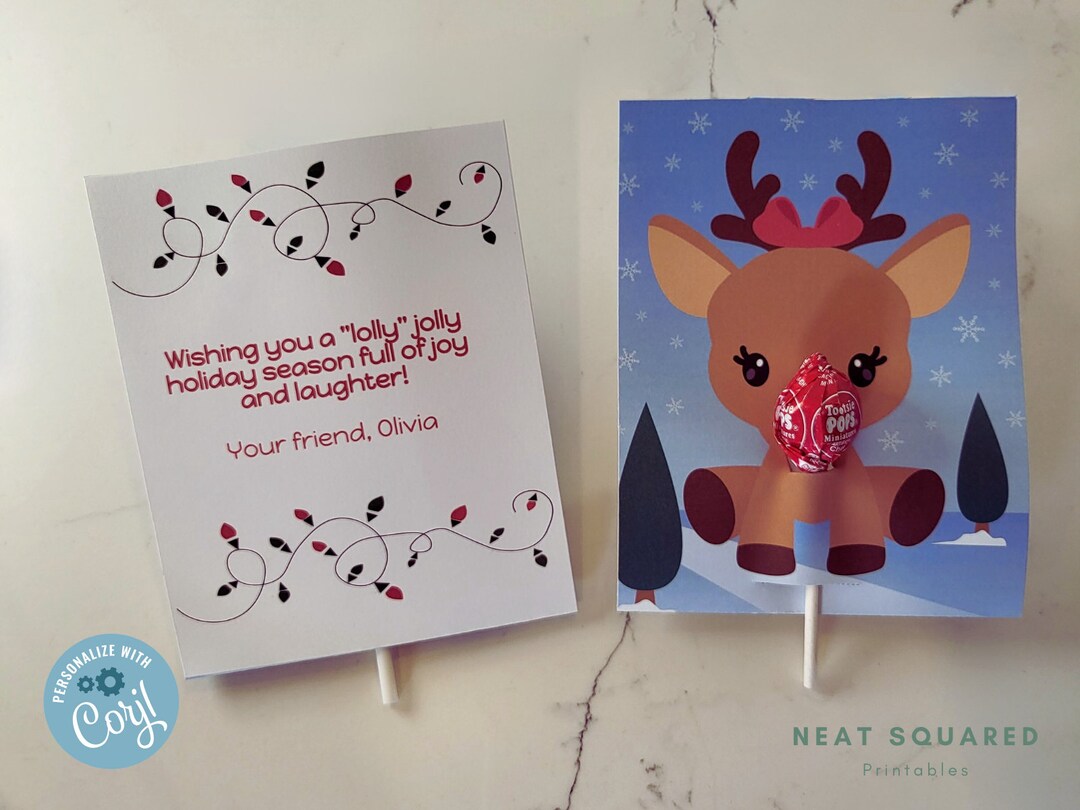 Rudolph Lollipop Christmas Printable Printable Christmas Etsy