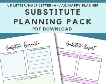 Substitute Information Pages, Printable Substitute Report, PDF Teacher Planner Inserts, Binder Pages for Organized Teacher, Back To School