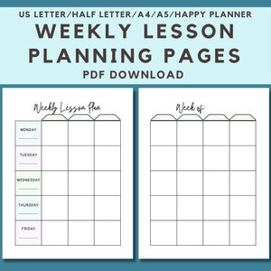 Weekly Teacher Planner, Printable Weekly Lesson Planner, PDF Teacher Planner Inserts, Binder Pages for Organized Teacher, Back To School