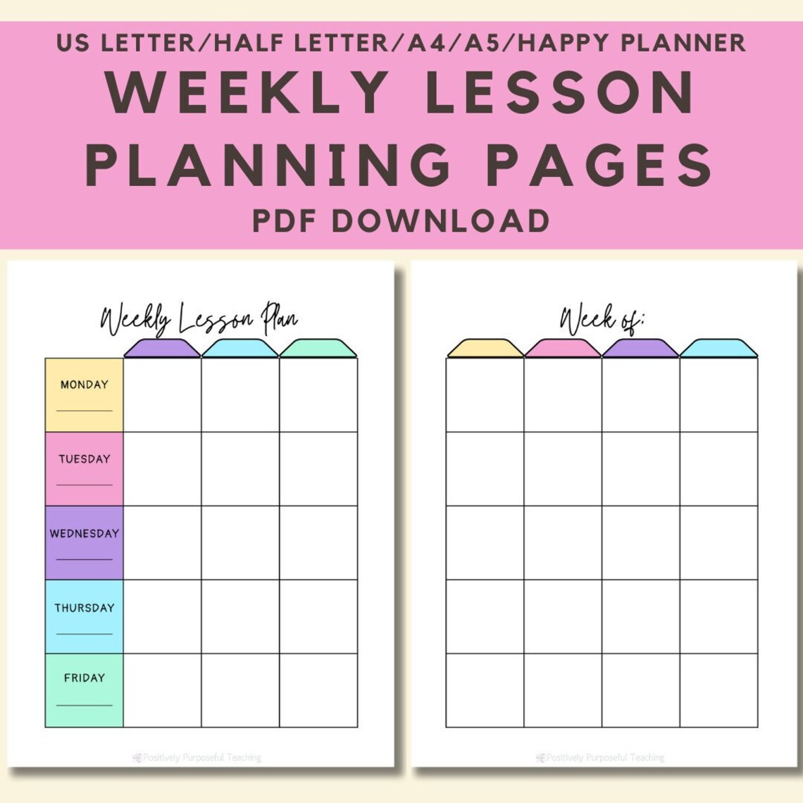 Weekly Teacher Planner, Printable Weekly Lesson Planner, PDF Teacher Planner Inserts, Binder ...