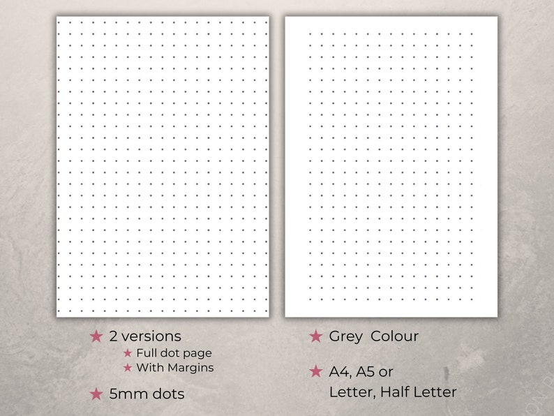 Printable Dot Grid for Bullet Journal, Instant Download 5mm Dotted ...