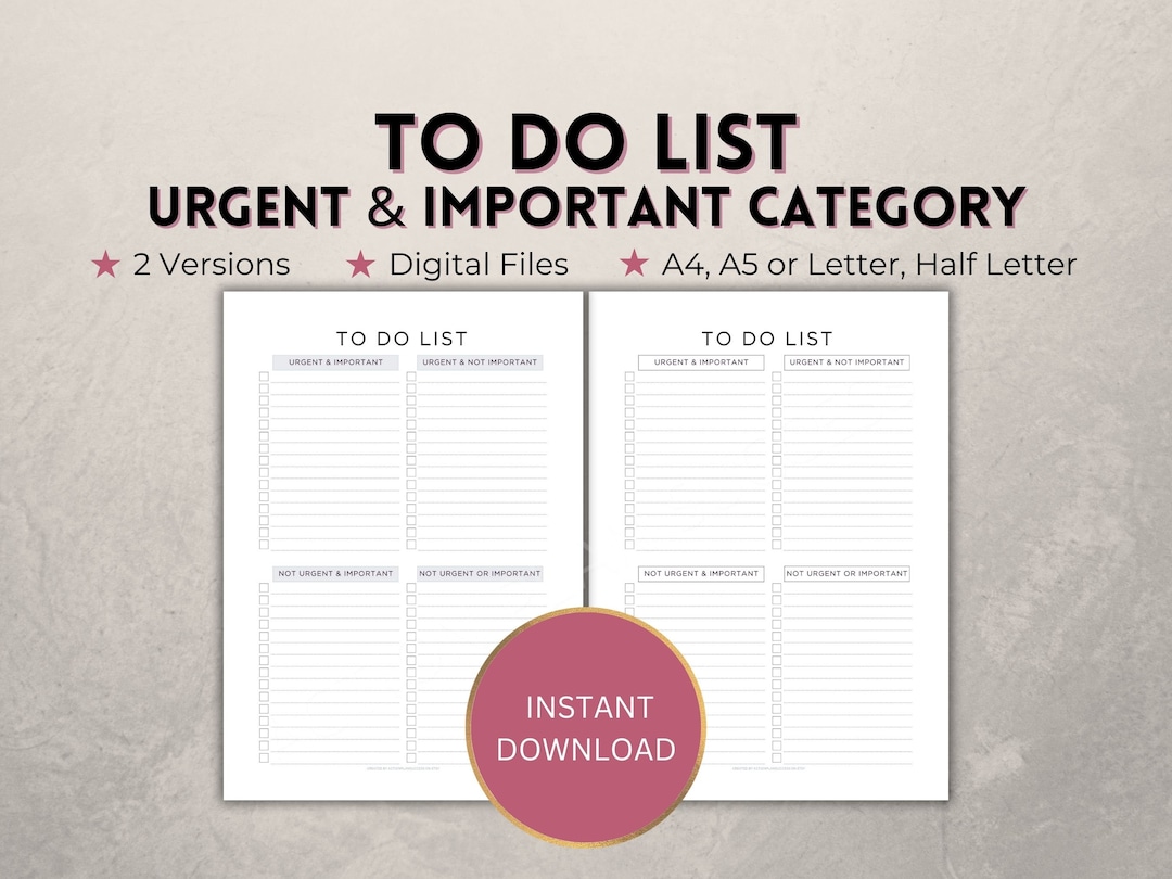 To Do List Printable, Eisenhower Matrix, Priority Urgent Important Task ...