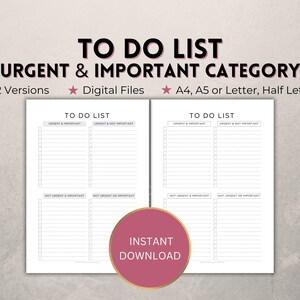 Lista de tarefas para impressão, Matriz de Eisenhower, modelo de lista de tarefas importantes urgentes e prioritárias, planejador de produtividade em retrato, PDF, A4/A5/Carta/Meia