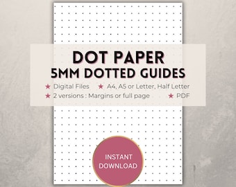 Printable dot grid for bullet journal, instant download 5mm dotted paper, Margins or full page template, A4 A5 Letter Half Letter PDF