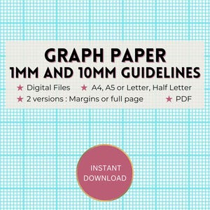 Druckbares Millimeterpapier, 1 mm und 10 mm, blau Gitter-Vorlage für Schule/Wissenschaft/Grafik, 2 Versionen, Digitaler PDF-Download, A4/A5/Letter/Half