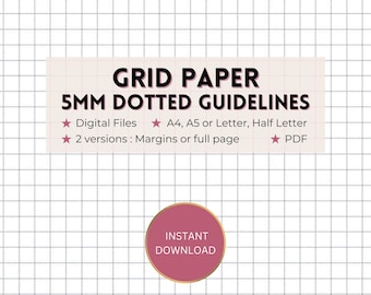 digital grid paper, printable graph planner inserts, PDF for journal notebook, +/- margins, 5mm grey dotted guide lines, A4/A5/Letter/Half