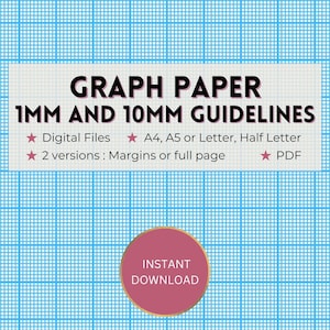 Druckbares Millimeterpapier, 1 mm und 10 mm/1 cm, himmelblaue Hilfslinien, Gitter, ganze Seite, PDF Download, A4/A5/Letter/Half