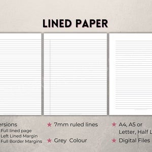 Printable Lined Paper, Digital Download Notes, 7mm Spaced Portrait PDF ...
