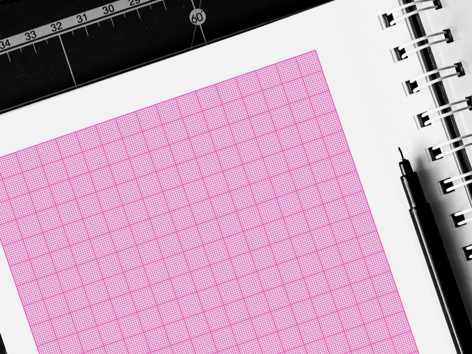 Printable Pink Graph Paper, 1mm + 10mm/1cm Guideline Grid Template