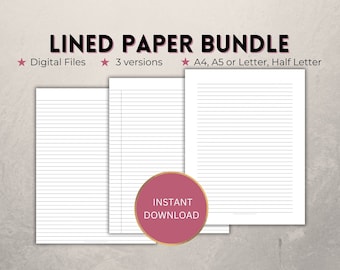 printable lined paper, digital download notes, 7mm spaced portrait PDF journal page, minimalist A4  A5 Letter half letter template