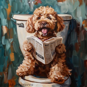 15 Frameless Canvas Prints of Poopin&#39; Doodle - Whimsical Bathroom Art & Gift for Dog Lovers