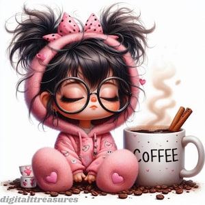 Chibi Girl Clipart: Adorable Coffee Lover JPG Images