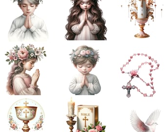 Sacred Moments: 20 First Communion Christian Clipart - White Background JPG Files for Instant Digital Download