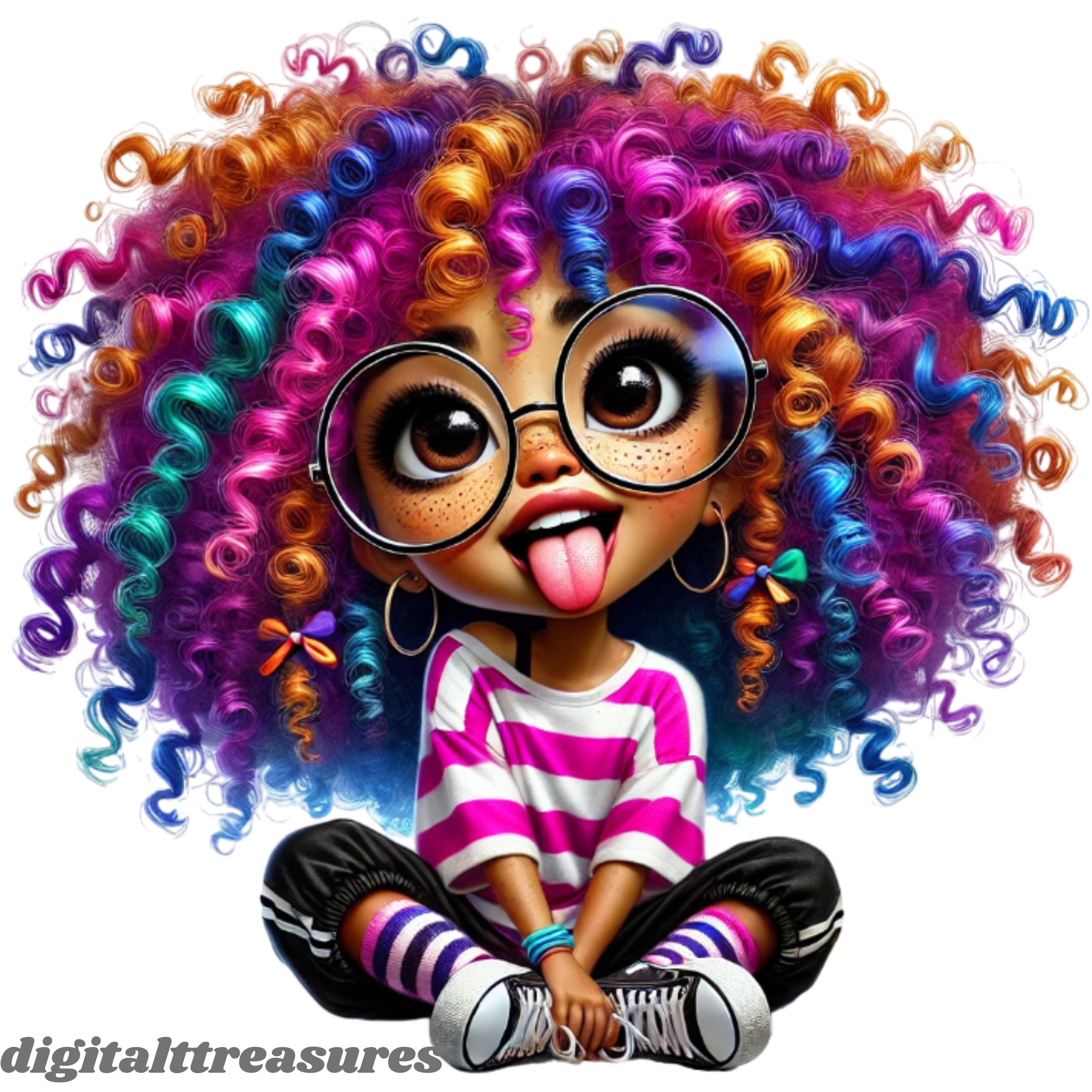 18 ilustraciones chibi de niña afroamericana con rostros expresivos – hiperrealistas, adorables y juguetonas
