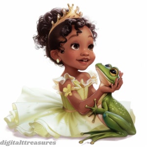 Tiana Princess Frog JPG Images: Afro-American Birthday Printables (Digital Download)