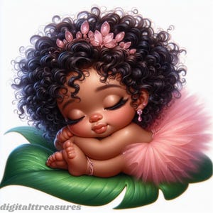 Afro-American Baby Girl Clipart Bundle: Pink Baby Shower PNG Files