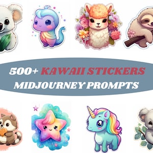 500+ Kawaii Stickers Midjourney Prompts AI For Cute Kawaii Stickers Cute Cartoon Kawaii Prompts Sticker & Clipart Design POD AI Prompt guide