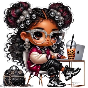 Chibi Afro-American Boss Lady Clipart: Professional Women Graphics (Digital Download)