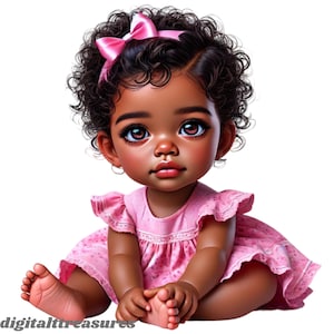 Black Baby Girl Clipart: Princess Afro-American JPGs (Digital Download)