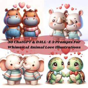 ChatGPT DALL-E 3 Prompts: Whimsical Animal Love Illustrations + 15 FREE Images