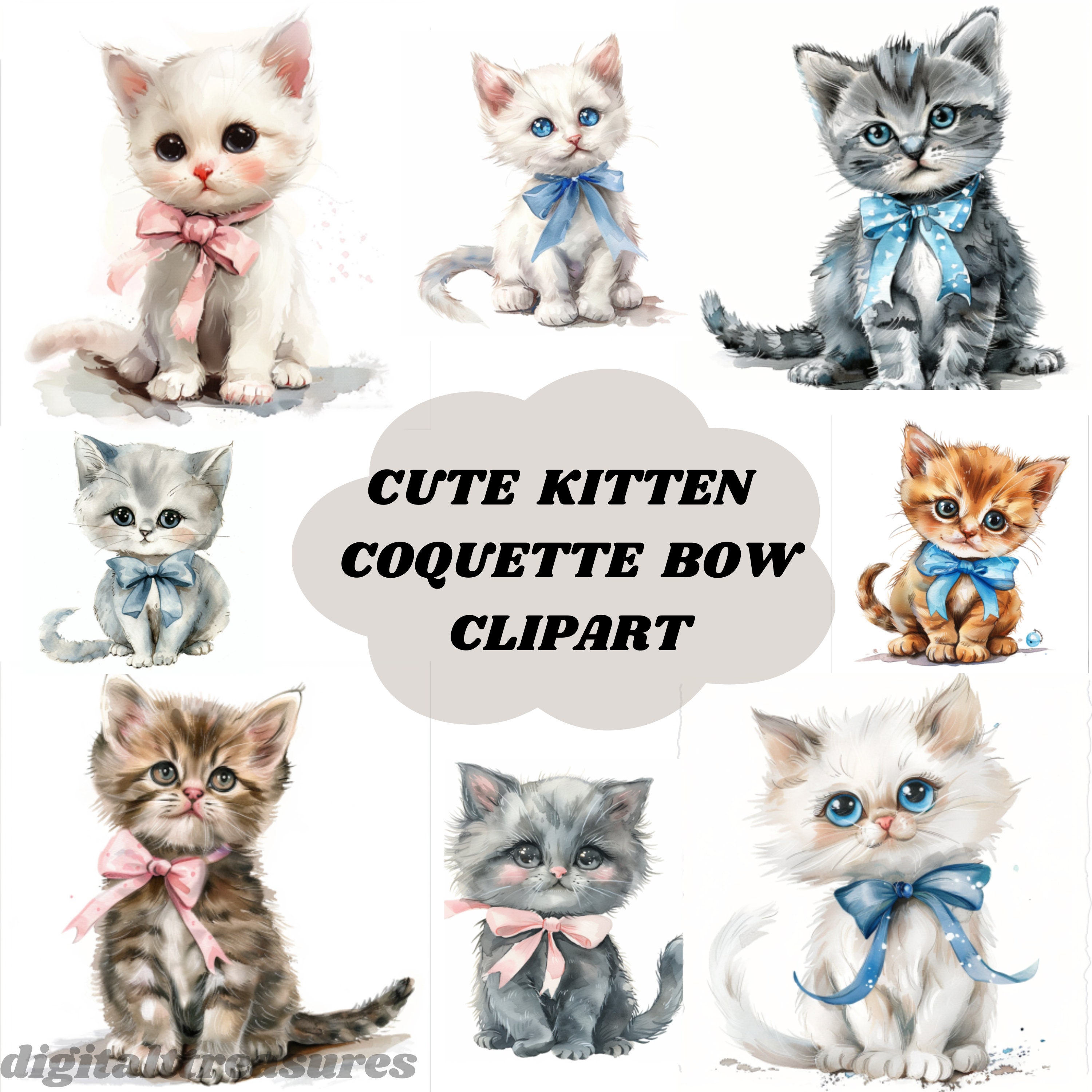 Whisker Wonders: 26 Cute Cat Coquette Clipart With Pink and Blue Bows -  Aesthetic JPG Images for Creative Projects - Etsy, image size:3000x3000