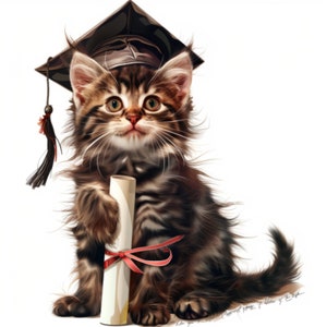 Tiny Graduates: 12 Cute Kittens with Graduation Caps Clipart Bundle - Preschool Graduation JPG Set | Commercial Use