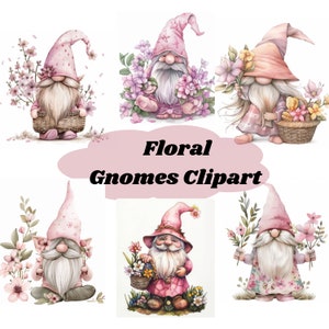 Watercolor Floral Gnome Clipart: Spring Garden Gnomes (JPG Digital Download)