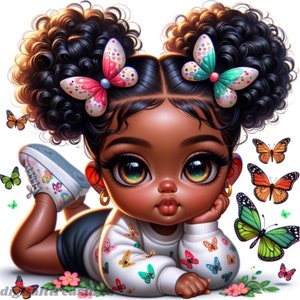 Adorable African American Baby Clipart Bundle - White background JPG - Digital Download of Cute Little Black Girls | Commercial Use Afro Kid