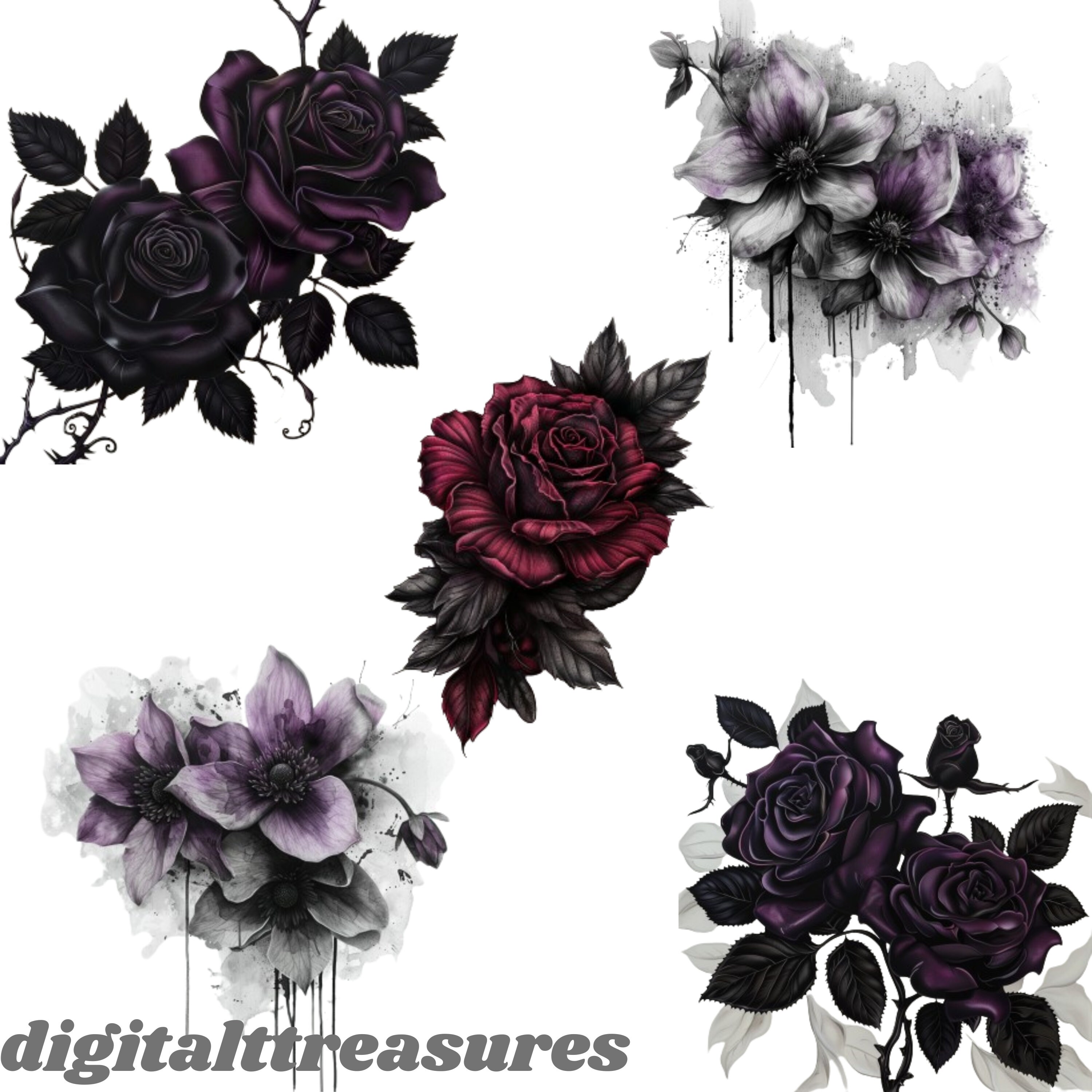 Gothic Floral Clipart: Watercolor Dark Fantasy Roses (35 JPG) - Etsy