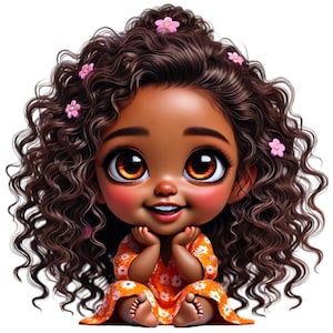 Beautiful Afro-American Chibi Girl Clipart: Cute African American Chibi Designs for Creative Projects