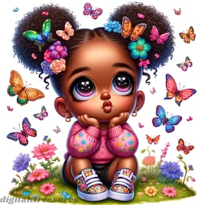 Adorable African American Baby Clipart Bundle - White background JPG - Digital Download of Cute Little Black Girls | Commercial Use Afro Kid