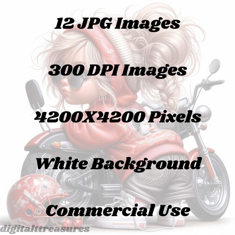 12 JPG Christmas Chibi Girl on Motorcycle Chibi Biker Girl Clipart