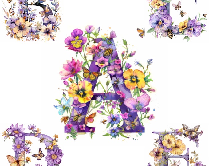 Floral Alphabet PNG, A-Z Wildflower Clipart Designs, Watercolor ...
