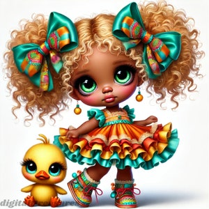Adorable African American Baby with Duck Clipart Bundle -White background JPG Digital Download of Cute Little Black Girls Commercial Use