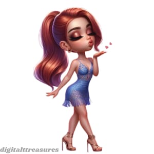Latina Chibi Girl Art: Glossy Airbrush Style (12 JPG Digital Download)