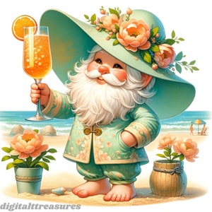 Beach Gnome Watercolor Clipart: Summer Seaside Art (Printable JPG)