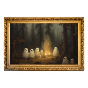 Vintage Ghost Campfire Painting: Dark Academia Wall Art (Digital Download)