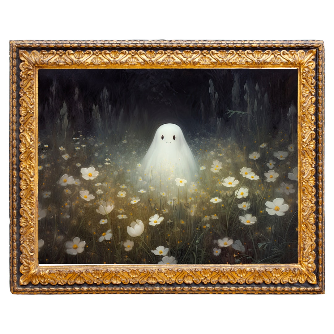 Cute Ghost in A Flower Field, Vintage Oil Painting - Etsy