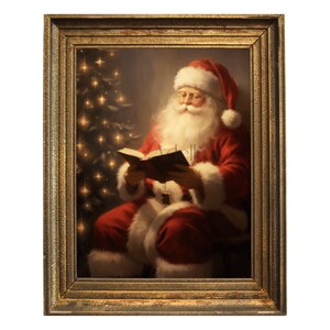 Vintage Santa Claus Portrait, Santa Reading His List.  Antique Holiday Wall Art, Christmas Painting, Winter Printable, Decor
