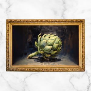 Vintage Painting Of An Artichoke, Moody, Dark Academia, Printable Wall Art, Digital Download