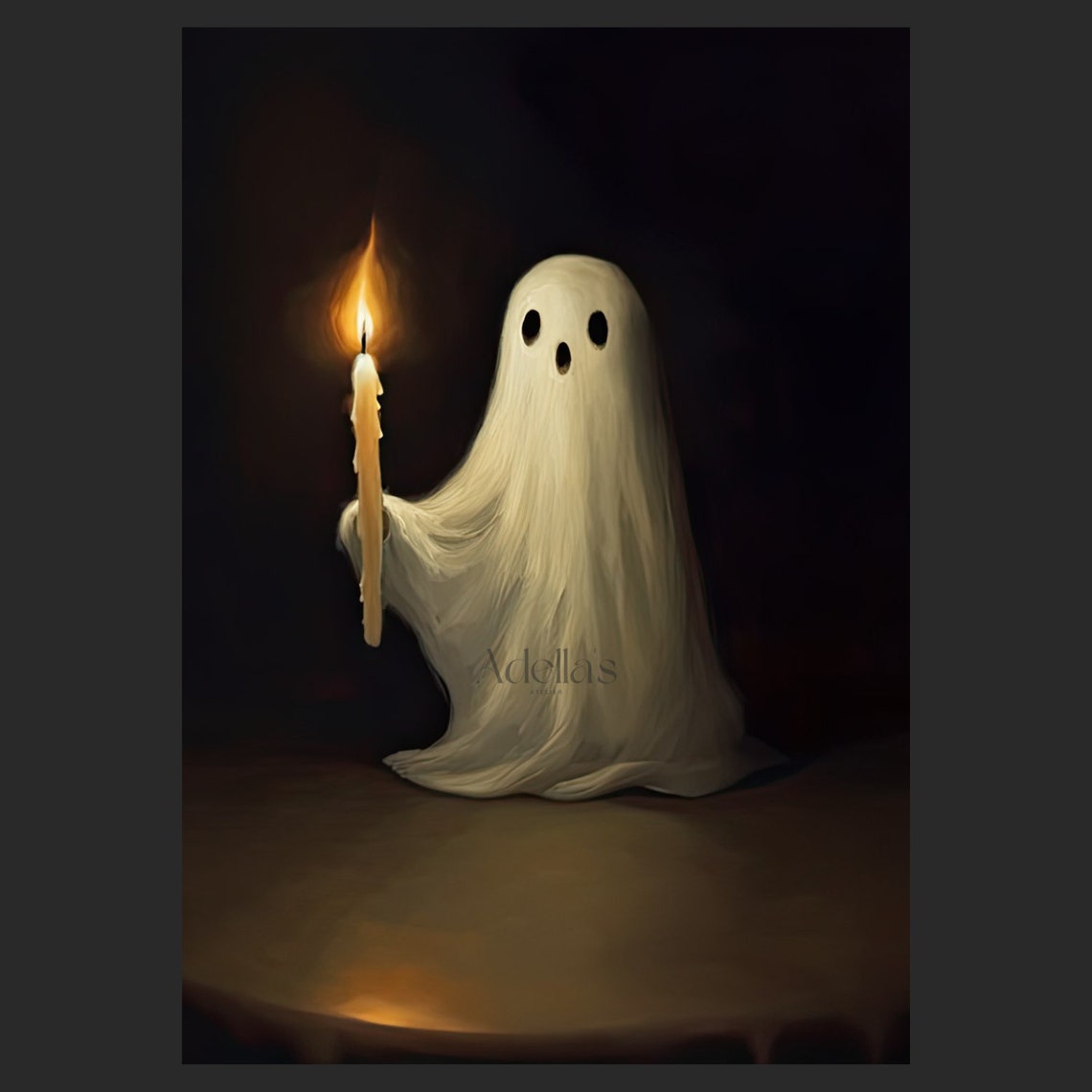 Cute Ghost Holding A Candle Vintage Digital Ghost Painting Etsy