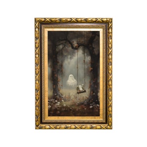 Cute Baby Ghost On A Swing, Vintage Digital Ghost Painting, Dark Academia, Printable Wall Art, Digital Download