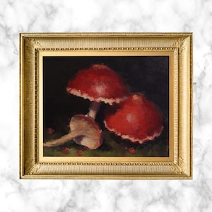 Vintage Mushroom Art Painting, Moody, Dark Academia, Printable Wall Art, Digital Download