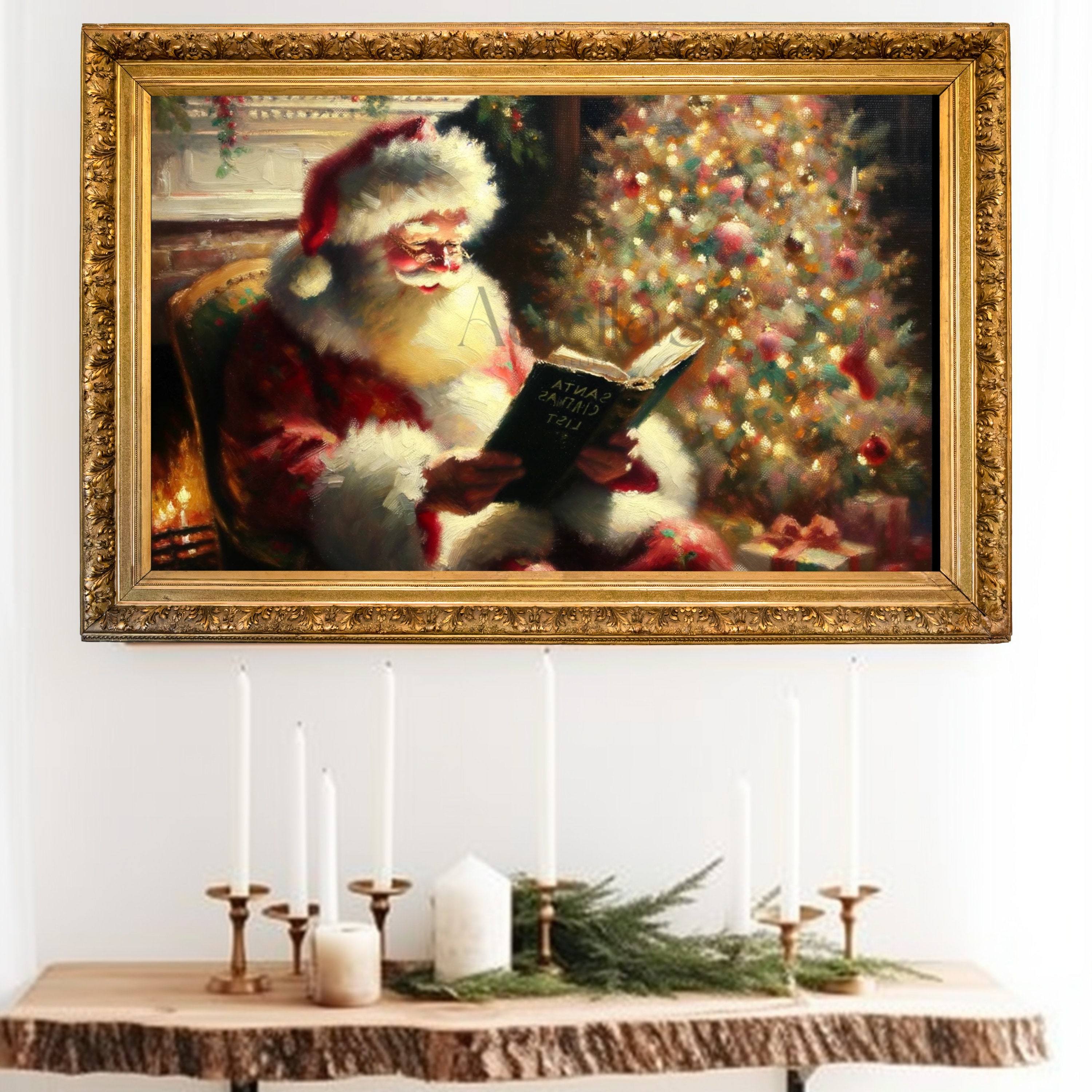 ヴィンテージサンタクロースの肖像画：アンティーククリスマス絵画