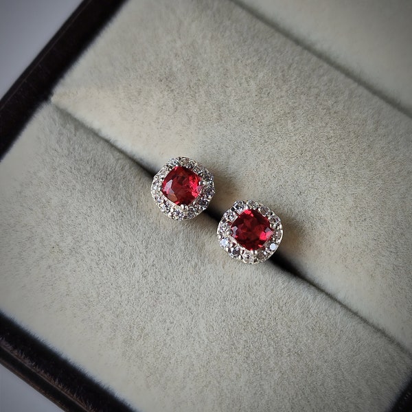 Red garnet earrings studs/ round cut red garnet / 925 sterling silver earrings/ garnet jewelry/ anniversary gift /birthday gift for her