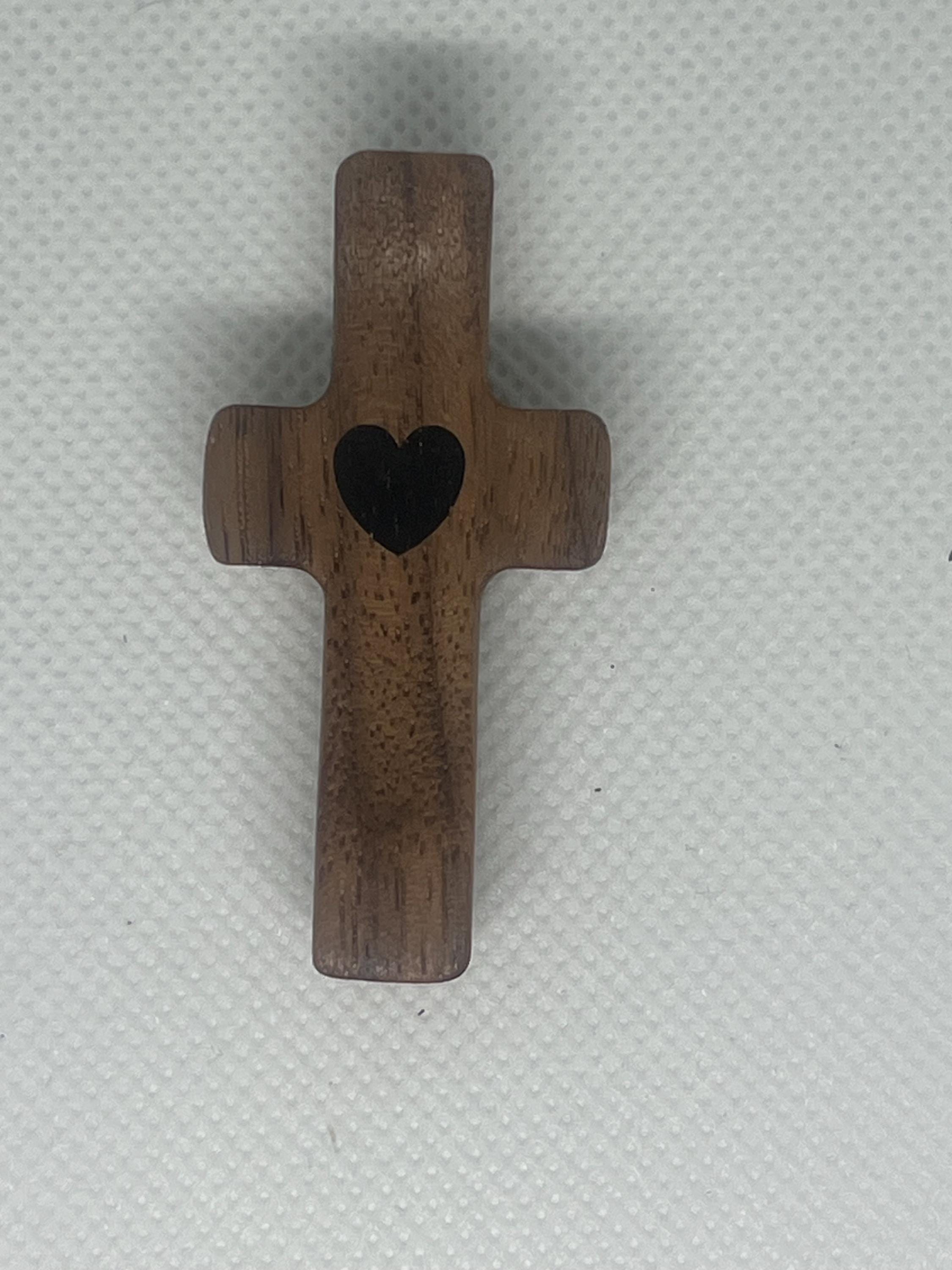 Walnut/olive Wooden Mini Pocket Handheld Cross With Heart -fidget Cross ...