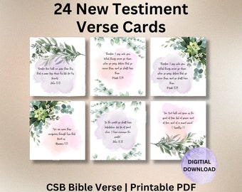 24 New Testament CSB Verse Cards, Printable, Encouraging Bible Verse Cards, Scripture Memory Cards, Christian Standard Bible Cards